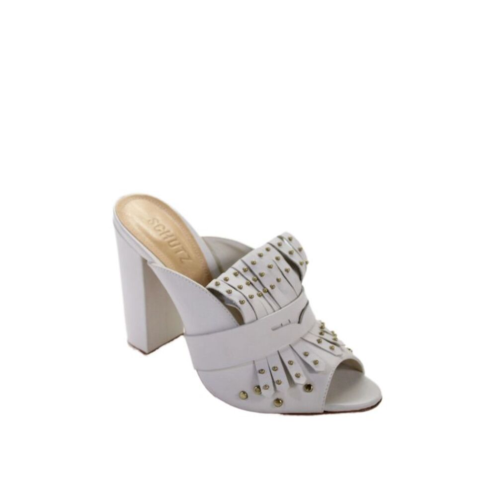 Schutz Womens Leather Open Toe Studded Janny Mule Heels White Size 8.5 B